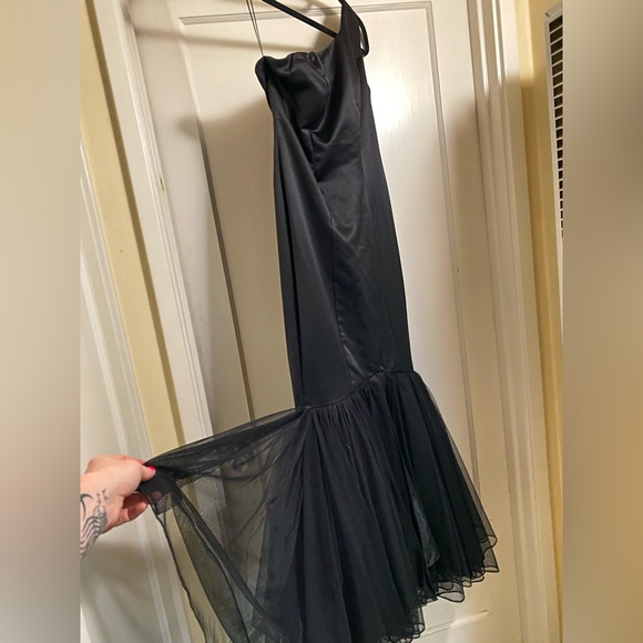 Vintage y2k Black Satin Mermaid Fishtail Evening Gown Prom Dress barbiecore noir - Picture 7 of 17